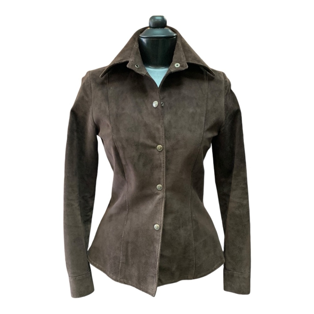 Genuine Suede Leather Brown Snap Button Jacket